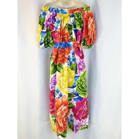 FARM Rio Rainbow Chita Off-The-Shoulder Puff-Sleeve Maxi Dress $225 - Picture 8 of 12